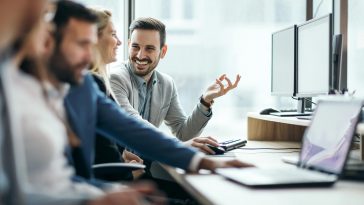 Man in office discussing work-life balance