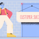 illustration of man and door with customer success sign